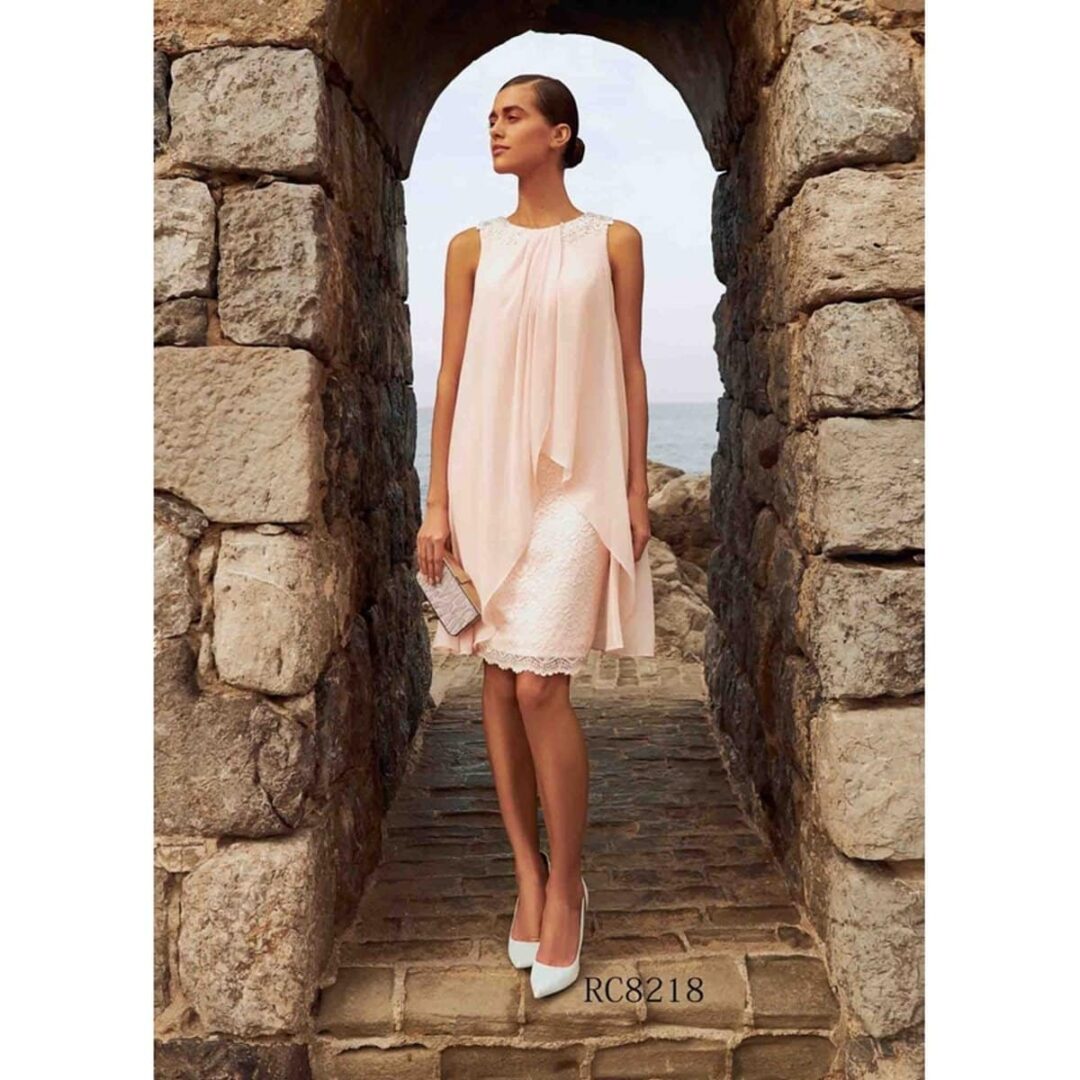 Robe de Cocktail Rose poudré taille droite, fluide