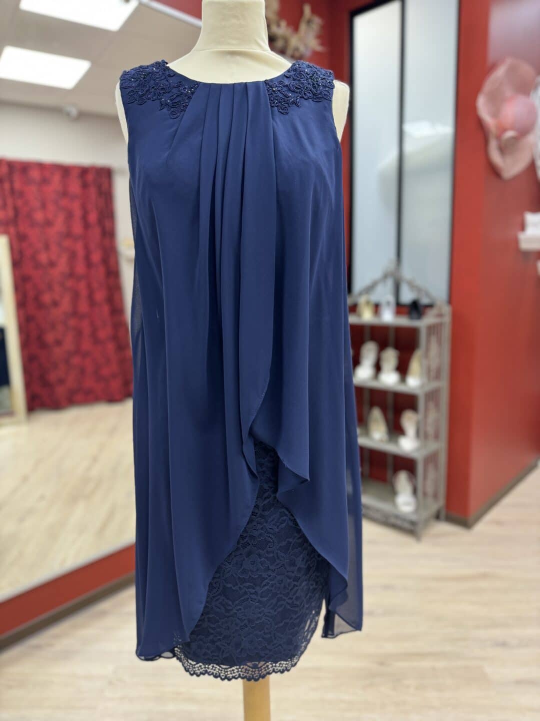 Robe de Cocktail taille droite, fluide BLEU